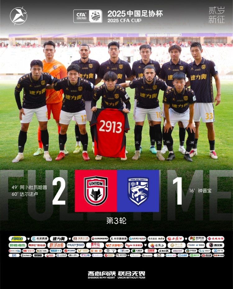 FULL TIME??足協(xié)杯第三輪，陜西聯(lián)合2-1戰(zhàn)勝武漢三鎮(zhèn)