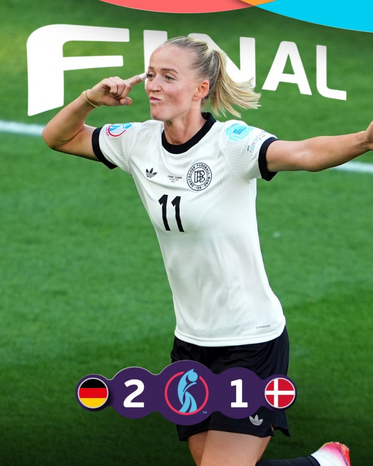 女足歐洲杯德國2-1逆轉(zhuǎn)丹麥，小組賽兩戰(zhàn)全勝提前一輪晉級八強
