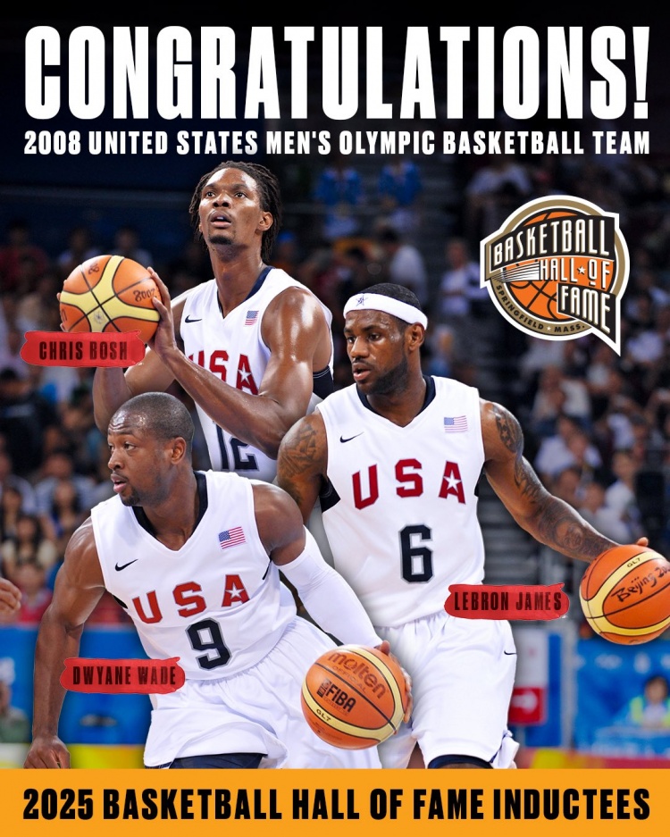 熱火官推曬三巨頭08年奧運(yùn)會(huì)參賽照 祝賀救贖之隊(duì)入選名人堂