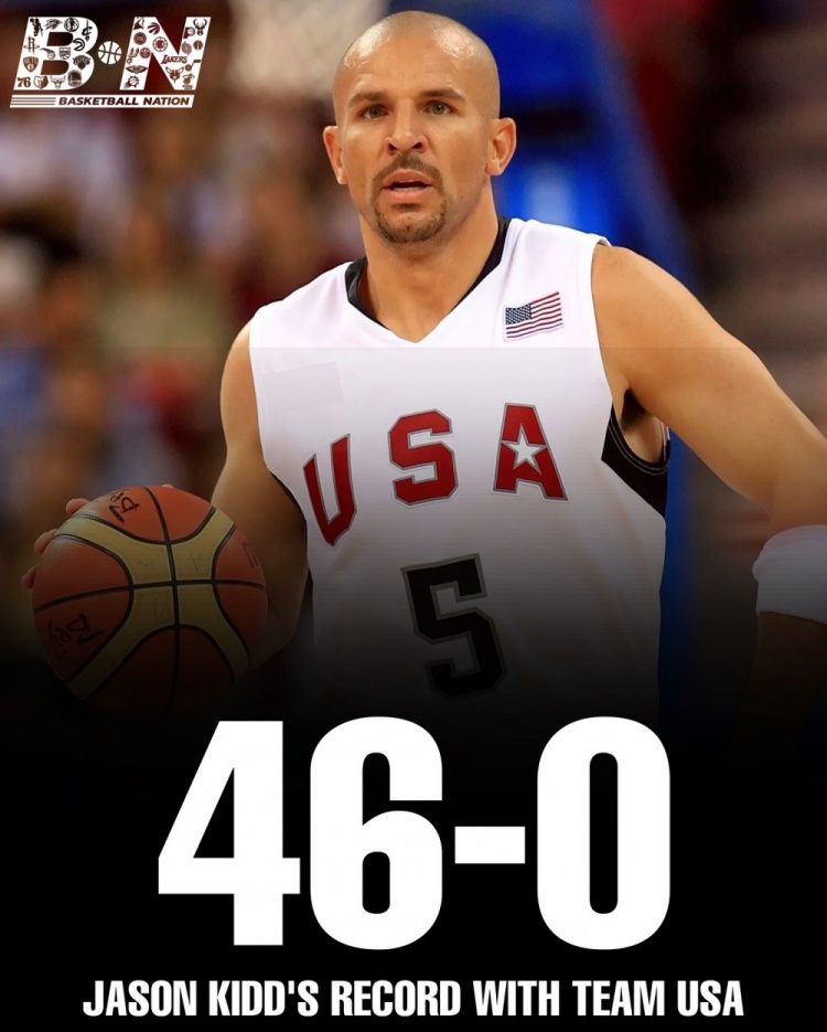 ??基德代表美國男籃合計(jì)46勝0負(fù) 他還擔(dān)任夢八救贖之隊(duì)隊(duì)長