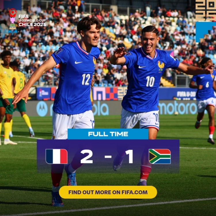 世青賽：法國(guó)U20以2-1勝南非U20取開(kāi)門(mén)紅，貝爾蒙特、米沙爾破門(mén)
